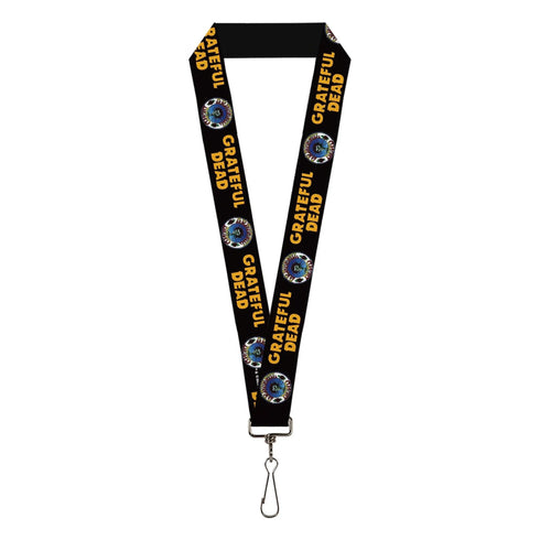 Grateful Dead - Lanyard - 1.0" - GRATEFUL DEAD Text and Skull and Roses Round Logo Black/Yellow - StealieShop