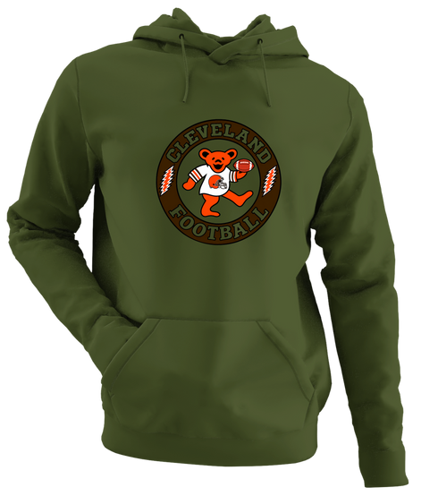 Cleveland Football Dancing Bear - Premium Grateful Dead Hoodie - Military Green