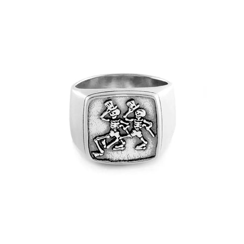 Grateful Dead - Dancing Skeletons Sterling Silver Signet Ring - StealieShop
