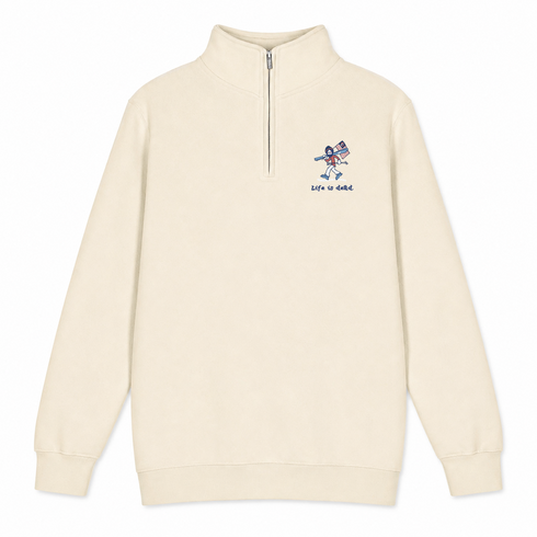 Skier Jerry - Life is dead.® - Premium Grateful Dead Quarter-Zip Pullover - Sand - 2