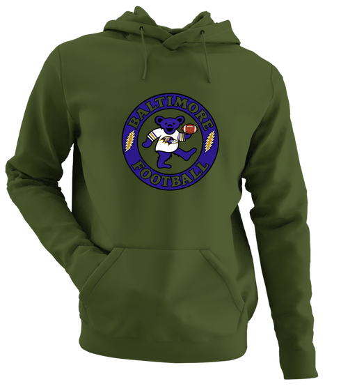 Baltimore Football Dancing Bear - Premium Grateful Dead Hoodie - Military Green