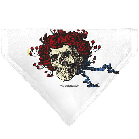 Grateful Dead - Pet Bandana - Grateful Dead Skull and Rose Face White - StealieShop