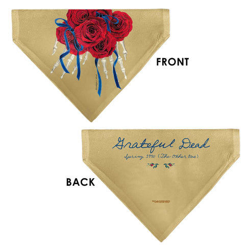 Grateful Dead - Pet Bandana - GRATEFUL DEAD THE OTHER ONE Roses and Text Tan/Blue/Red - StealieShop