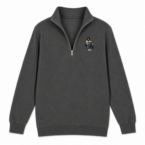 Jerry and His Hog - Life is dead.® - Premium Grateful Dead Quarter-Zip Pullover - Charcoal - 6