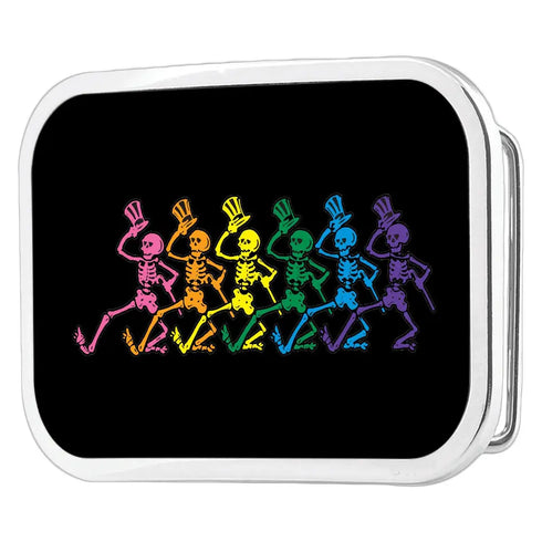 Grateful Dead - Dancing Skeletons FCG Black/Multi Color - Chrome Rock Star Buckle - StealieShop