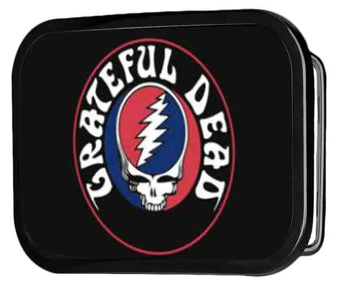 Grateful Dead - Grateful Dead Text w/Steal Your Face FCG - Black Rock Star Buckle - StealieShop
