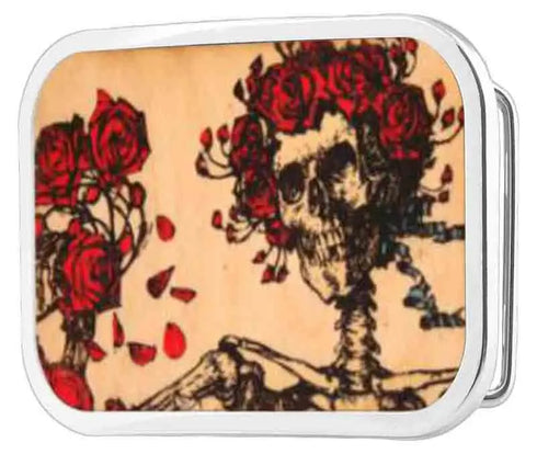 Grateful Dead - Skeleton & Roses FC Wood Natural/Color - Matte Rock Star Buckle - StealieShop