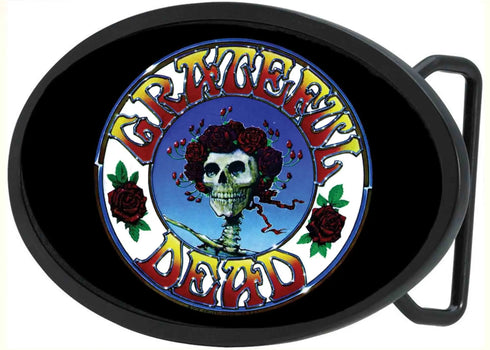 Grateful Dead - Skull & Roses Circle FCG Black/Color - Black Oval Rock Star Buckle - StealieShop