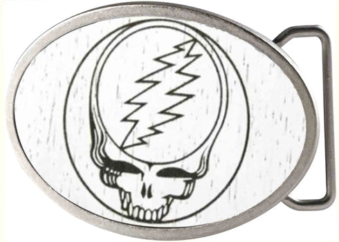 Grateful Dead - Steal Your Face GW White - Matte Oval Rock Star Buckle - StealieShop