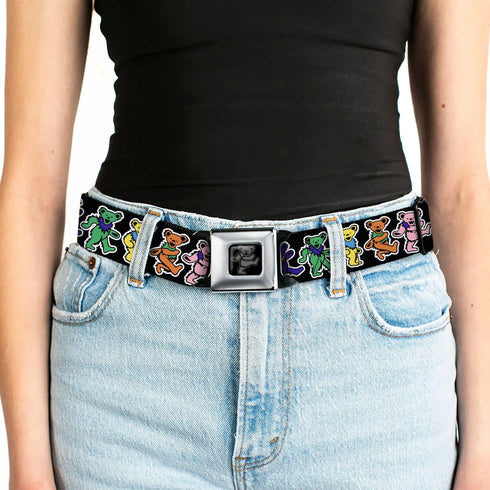 Grateful Dead - Grateful Dead Bear Seatbelt Belt - Dancing Bears Black/Multi Color Webbing - StealieShop