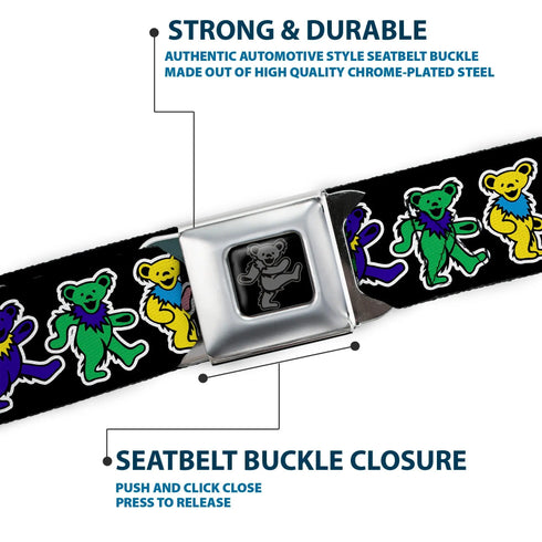 Grateful Dead - Grateful Dead Bear Seatbelt Belt - Dancing Bears Black/Multi Color Webbing - StealieShop