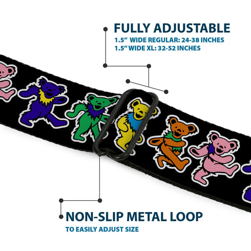 Grateful Dead - Grateful Dead Bear Seatbelt Belt - Dancing Bears Black/Multi Color Webbing - StealieShop