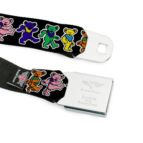 Grateful Dead - Grateful Dead Bear Seatbelt Belt - Dancing Bears Black/Multi Color Webbing - StealieShop