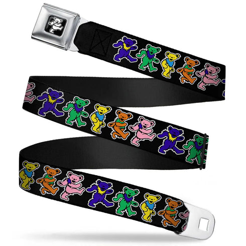Grateful Dead - Grateful Dead Bear Seatbelt Belt - Dancing Bears Black/Multi Color Webbing - StealieShop