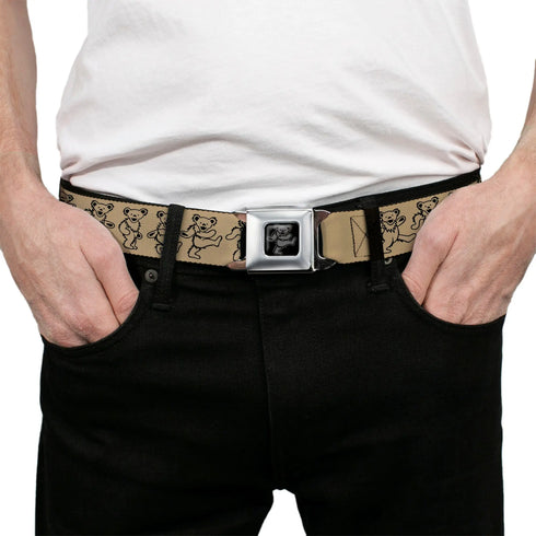 Grateful Dead - Grateful Dead Bear Seatbelt Belt - Dancing Bears Tan/Black Webbing - StealieShop