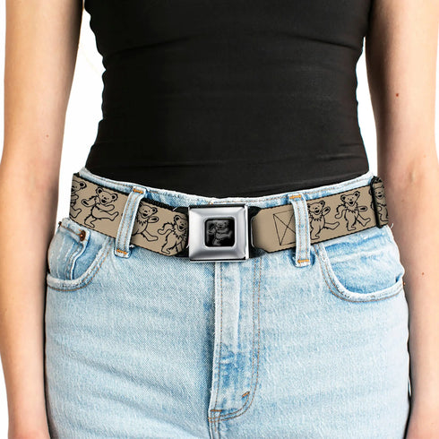 Grateful Dead - Grateful Dead Bear Seatbelt Belt - Dancing Bears Tan/Black Webbing - StealieShop