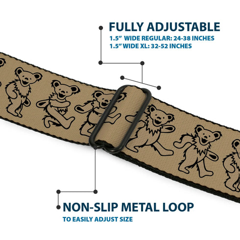 Grateful Dead - Grateful Dead Bear Seatbelt Belt - Dancing Bears Tan/Black Webbing - StealieShop