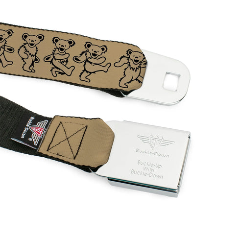Grateful Dead - Grateful Dead Bear Seatbelt Belt - Dancing Bears Tan/Black Webbing - StealieShop