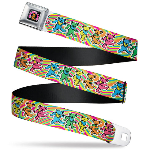 Grateful Dead - GRATEFUL DEAD Dancing Bear Icon Full Color Black/Orange Seatbelt Belt - Grateful Dead Dancing Bears Swirl Multi Color Webbing - StealieShop