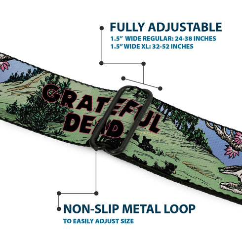 Grateful Dead - GRATEFUL DEAD Text with Steal Your Face Logo Full Color Black Seatbelt Belt - Grateful Dead Dave's Picks Volume Nine Montana Cover Art Webbing - StealieShop