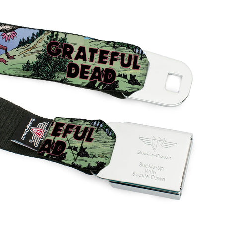Grateful Dead - GRATEFUL DEAD Text with Steal Your Face Logo Full Color Black Seatbelt Belt - Grateful Dead Dave's Picks Volume Nine Montana Cover Art Webbing - StealieShop