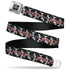 Grateful Dead - GRATEFUL DEAD Text with Steal Your Face Logo Full Color Black Seatbelt Belt - GRATEFUL DEAD Dancing Skeletons and Text Black/White/Red Webbing - StealieShop