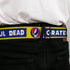 Grateful Dead - GRATEFUL DEAD Text with Steal Your Face Logo Full Color Black Seatbelt Belt - GRATEFUL DEAD Text Box and Steal Your Face Logo Yellow/Blue/White Webbing - StealieShop