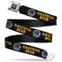 Grateful Dead - GRATEFUL DEAD Text with Steal Your Face Logo Full Color Black Seatbelt Belt - GRATEFUL DEAD Text and Skull and Roses Round Logo Black/Yellow Webbing - StealieShop