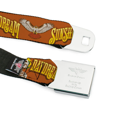 Grateful Dead - GRATEFUL DEAD Text with Steal Your Face Logo Full Color Black Seatbelt Belt - Grateful Dead SUNSHINE DAYDREAM Skeleton Orange Webbing - StealieShop