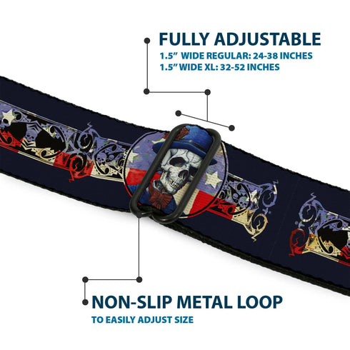 Grateful Dead - GRATEFUL DEAD Text with Steal Your Face Logo Full Color Black Seatbelt Belt - Grateful Dead Dave's Picks Skeleton Americana Bonus Art Webbing - StealieShop