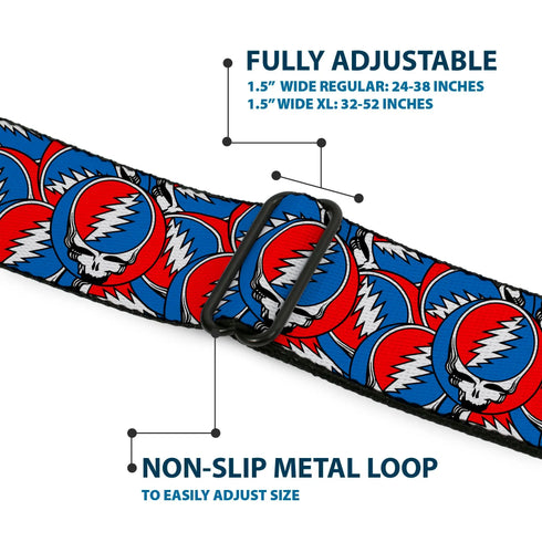 Grateful Dead - Grateful Dead Steal Your Face Logo Full Color Black/Red/White/Blue Seatbelt Belt - Grateful Dead Steal Your Face Logo Stacked Red/White/Blue Webbing - StealieShop