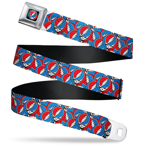 Grateful Dead - Grateful Dead Steal Your Face Logo Full Color Black/Red/White/Blue Seatbelt Belt - Grateful Dead Steal Your Face Logo Stacked Red/White/Blue Webbing - StealieShop
