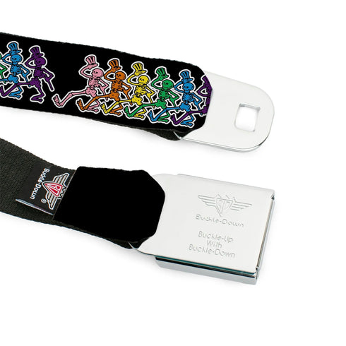 Grateful Dead - Steal Your Face Seatbelt Belt - Dancing Skeletons Black/Multi Color Webbing - StealieShop