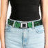 Grateful Dead - Steal Your Face Seatbelt Belt - Grateful Dead Text w/Skull & Roses Green Webbing - StealieShop