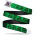 Grateful Dead - Steal Your Face Seatbelt Belt - Grateful Dead Text w/Skull & Roses Green Webbing - StealieShop