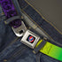 Grateful Dead - Steal Your Face Seatbelt Belt - Grateful Dead Text w/Skull & Roses Rainbow Fade Webbing - StealieShop