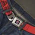 Grateful Dead - Steal Your Face Seatbelt Belt - Grateful Dead Text w/Skull & Roses Red Webbing - StealieShop