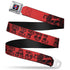 Grateful Dead - Steal Your Face Seatbelt Belt - Grateful Dead Text w/Skull & Roses Red Webbing - StealieShop