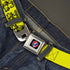 Grateful Dead - Steal Your Face Seatbelt Belt - Grateful Dead Text w/Skull & Roses Yellow Webbing - StealieShop