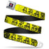 Grateful Dead - Steal Your Face Seatbelt Belt - Grateful Dead Text w/Skull & Roses Yellow Webbing - StealieShop
