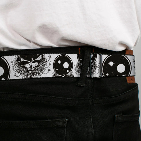 Grateful Dead - Steal Your Face Seatbelt Belt - Space Your Face White/Black Webbing - StealieShop