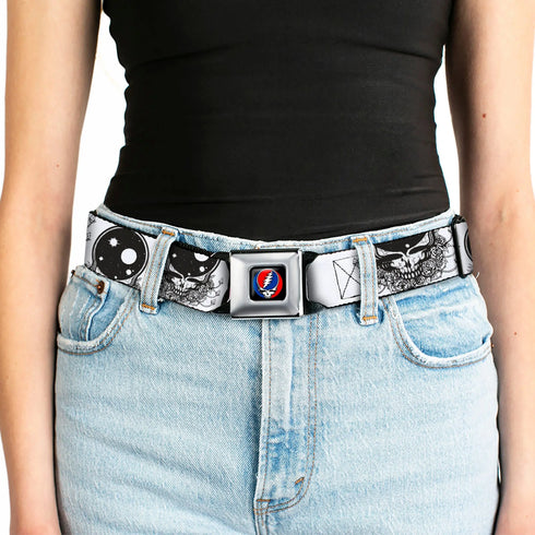 Grateful Dead - Steal Your Face Seatbelt Belt - Space Your Face White/Black Webbing - StealieShop