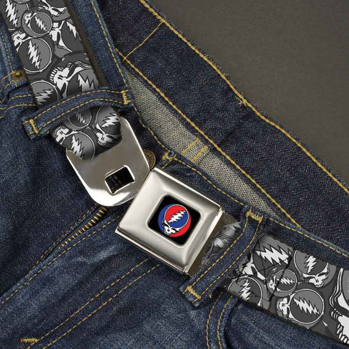 Grateful Dead - Steal Your Face Seatbelt Belt - Steal Your Face Stacked Gray Webbing - StealieShop