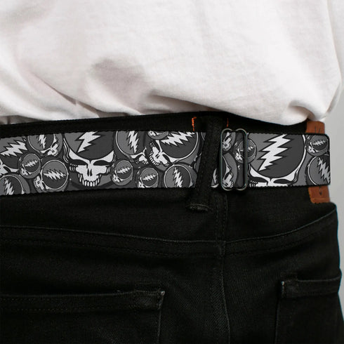 Grateful Dead - Steal Your Face Seatbelt Belt - Steal Your Face Stacked Gray Webbing - StealieShop