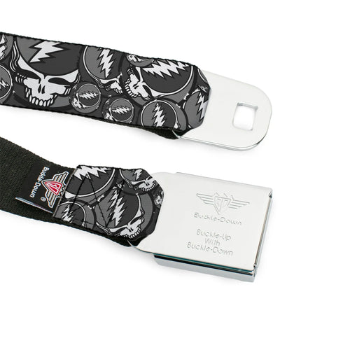 Grateful Dead - Steal Your Face Seatbelt Belt - Steal Your Face Stacked Gray Webbing - StealieShop