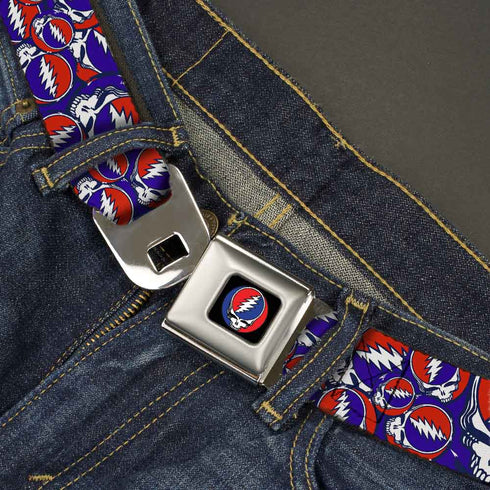Grateful Dead - Steal Your Face Seatbelt Belt - Steal Your Face Stacked Red/White/Blue Webbing - StealieShop