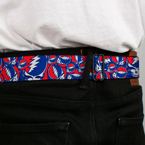 Grateful Dead - Steal Your Face Seatbelt Belt - Steal Your Face Stacked Red/White/Blue Webbing - StealieShop