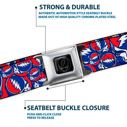 Grateful Dead - Steal Your Face Seatbelt Belt - Steal Your Face Stacked Red/White/Blue Webbing - StealieShop