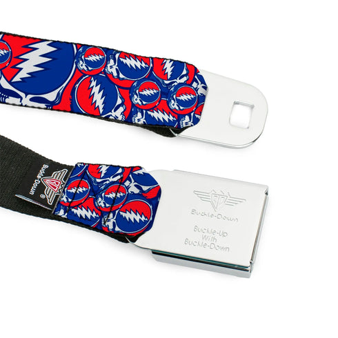 Grateful Dead - Steal Your Face Seatbelt Belt - Steal Your Face Stacked Red/White/Blue Webbing - StealieShop