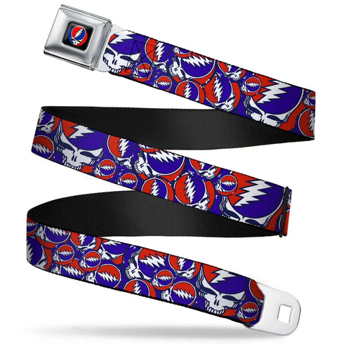 Grateful Dead - Steal Your Face Seatbelt Belt - Steal Your Face Stacked Red/White/Blue Webbing - StealieShop